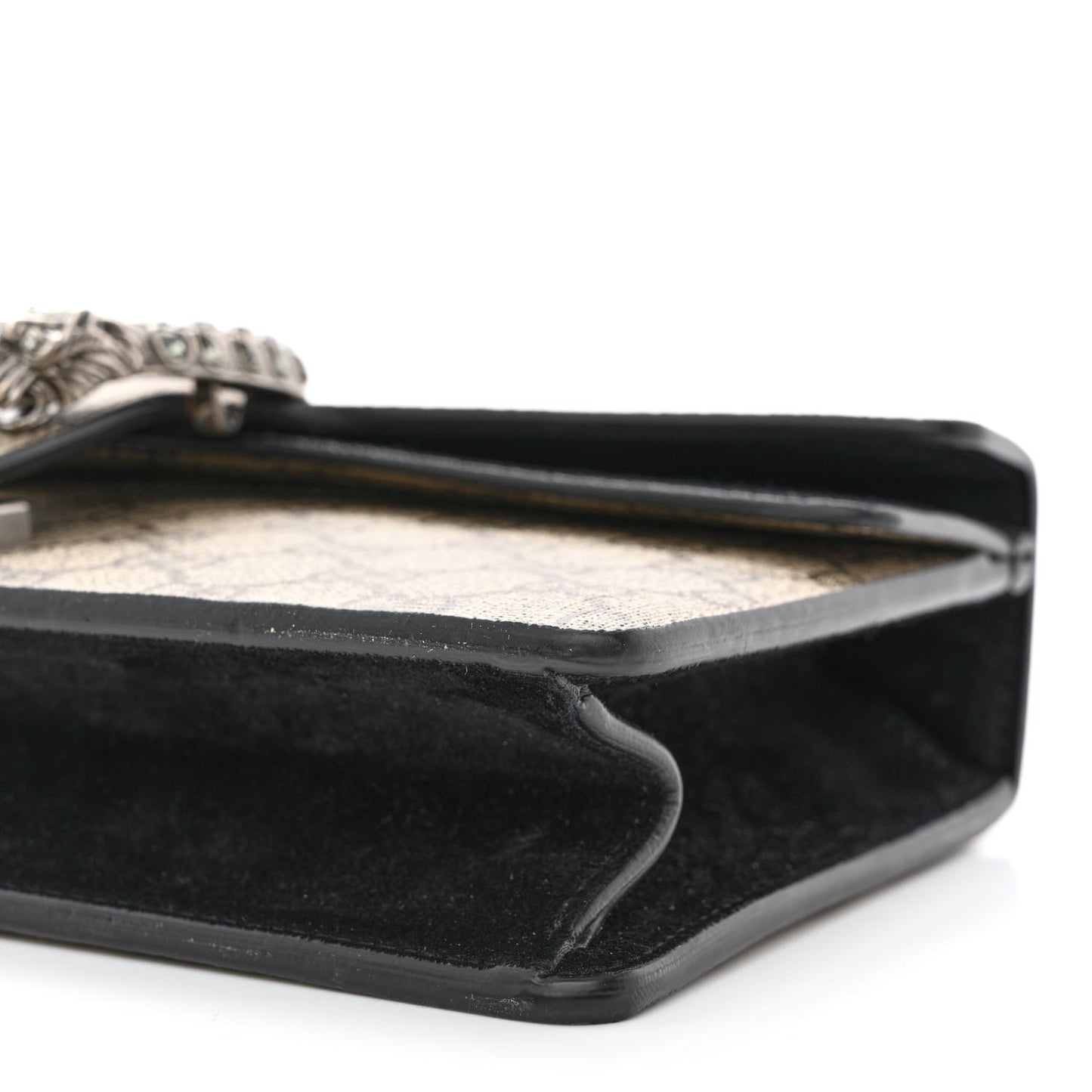 GG Supreme Monogram Suede Crystal Small Dionysus Shoulder Bag Beige Ebony Black