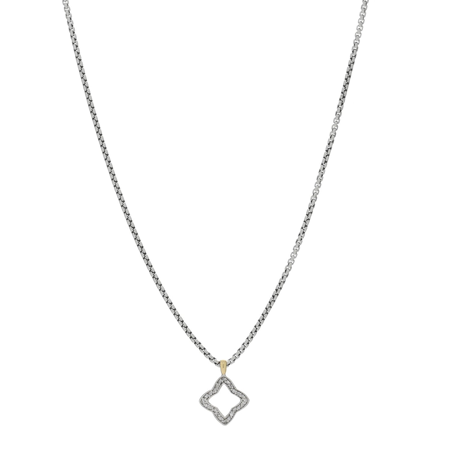 Sterling Silver 18K Yellow Gold Diamond Quatrefoil Necklace