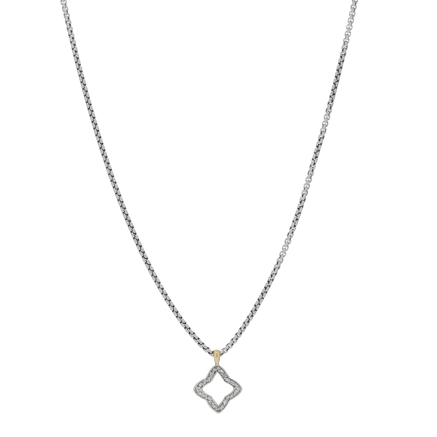 David Yurman Sterling Silver 18K Yellow Gold Diamond Quatrefoil Necklace 1 of 4
