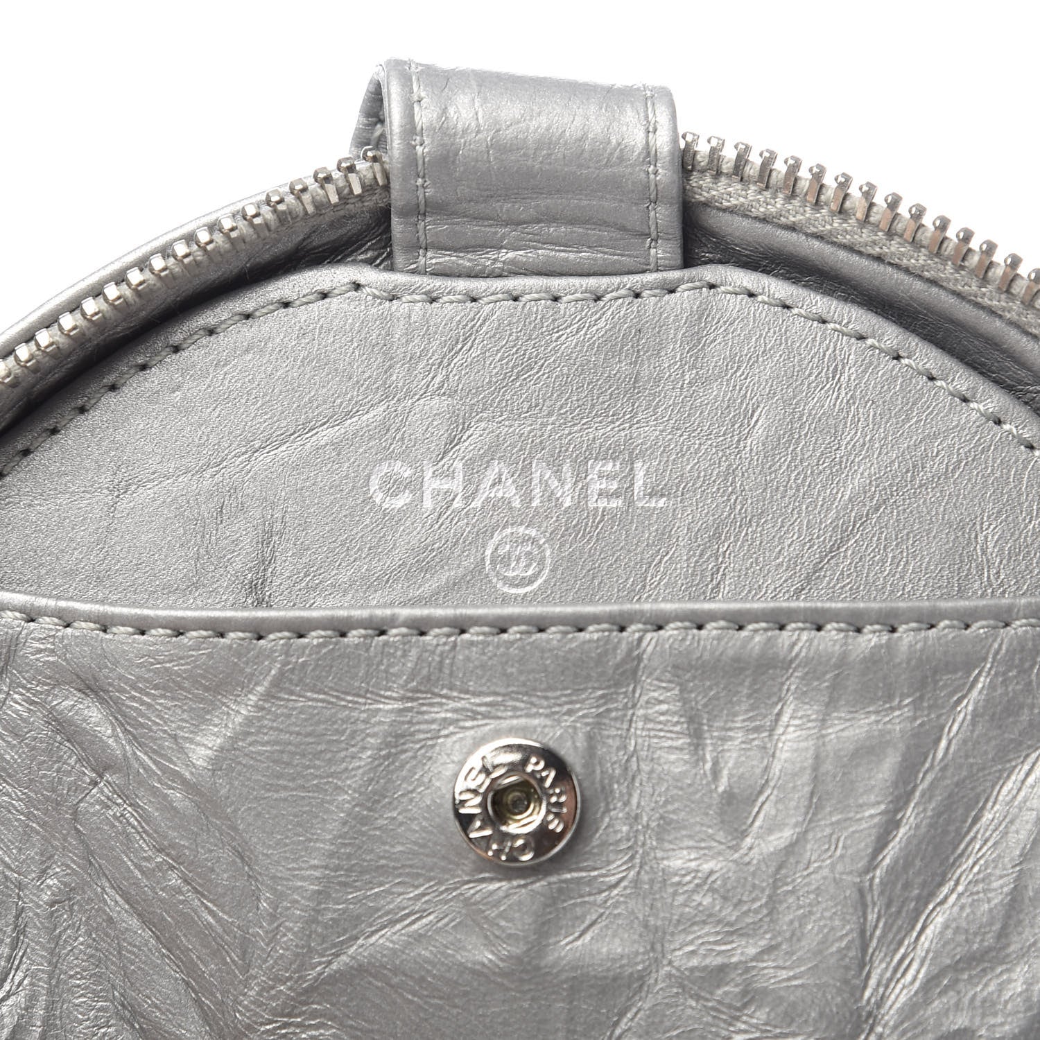 Chanel Metallic Aged Calfskin Quilted Round Bag Silver 6 of 6