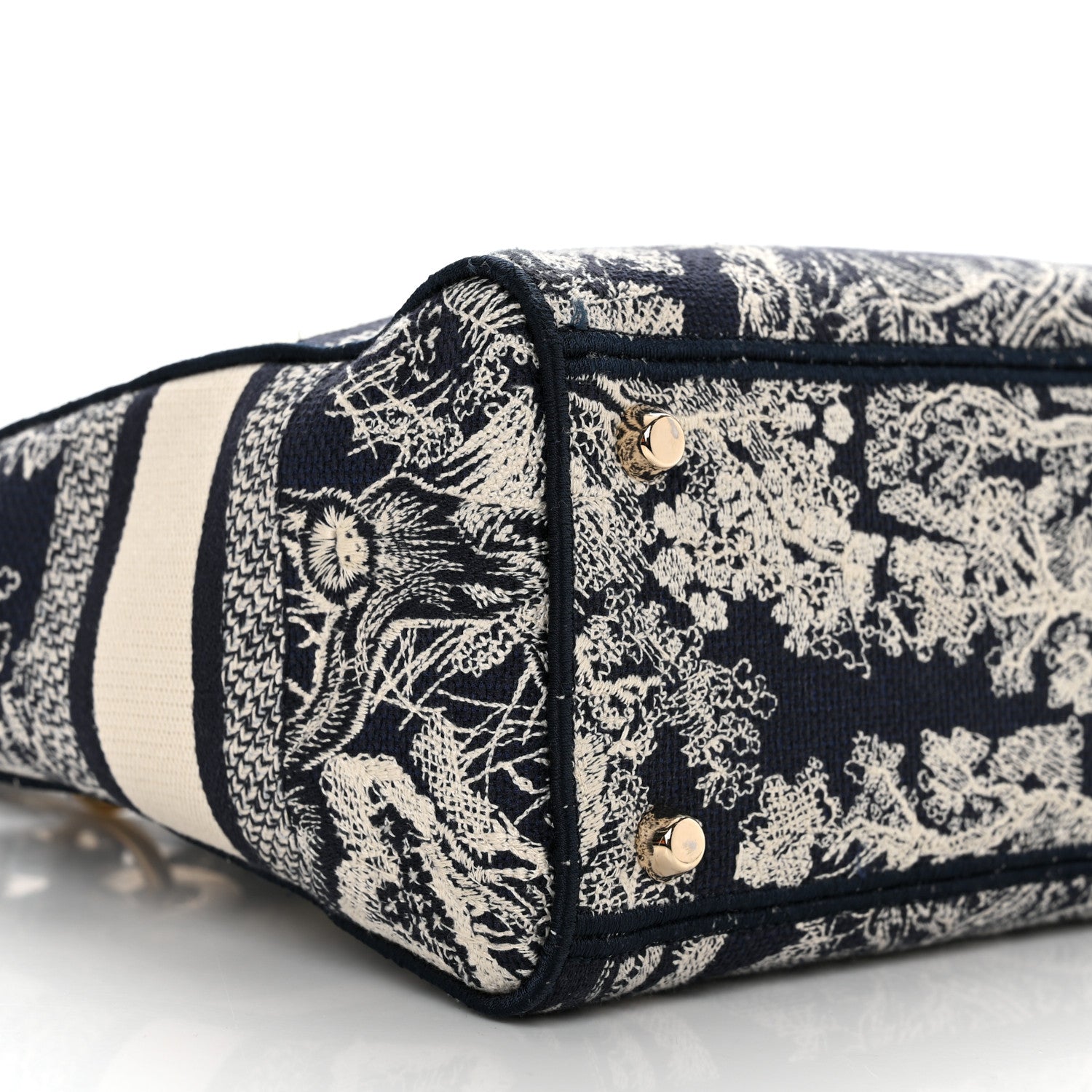 Christian Dior Canvas Toile De Jouy Reverse Embroidered Medium Lady D-Lite Navy 9 of 11
