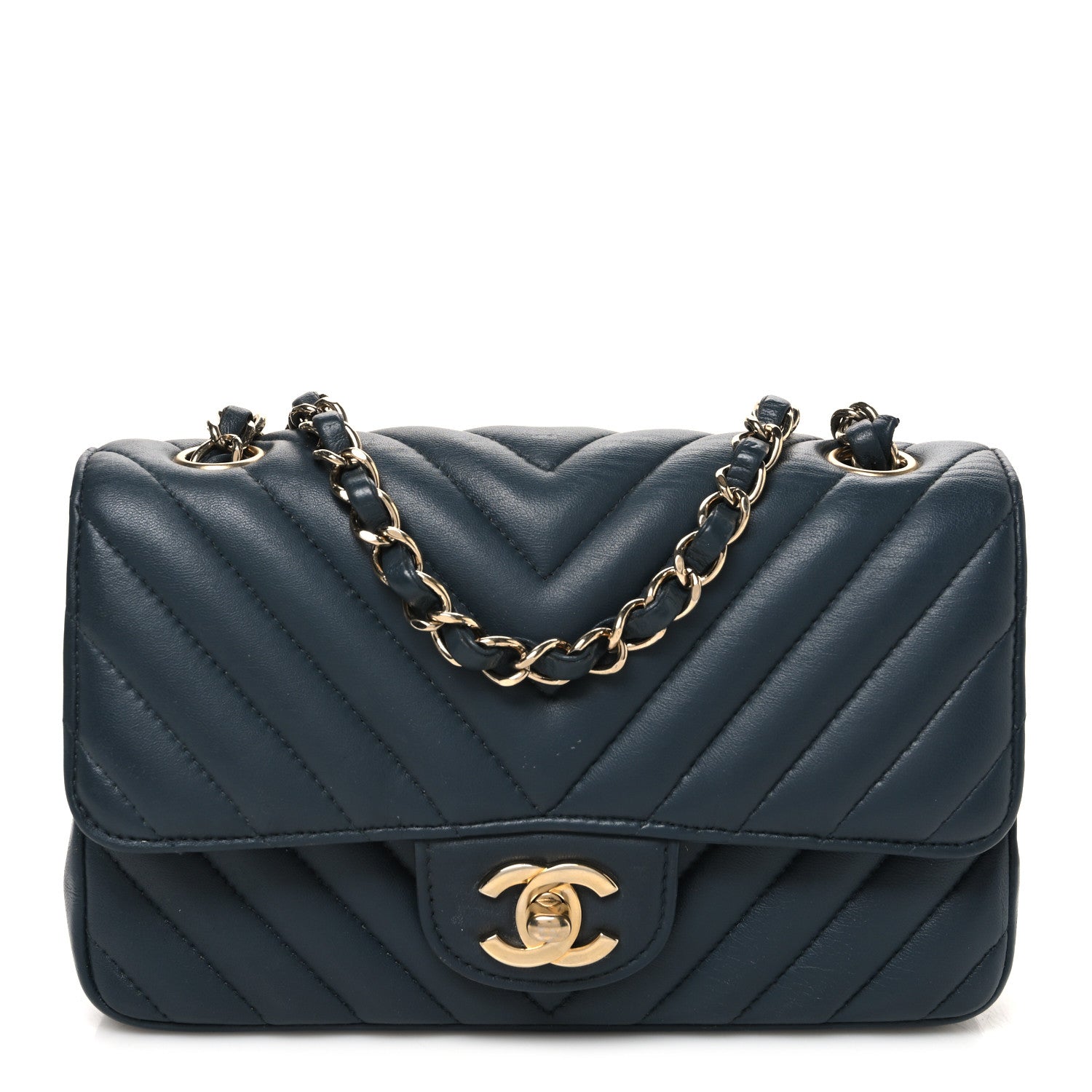 Chanel Lambskin Chevron Quilted Mini Rectangular Flap Dark Grey 1 of 10