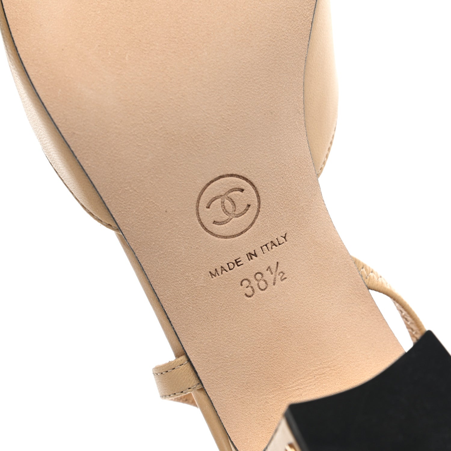Chanel Goatskin Grosgrain Cap Toe CC Slingback Pumps 38.5 Beige Black 6 of 9