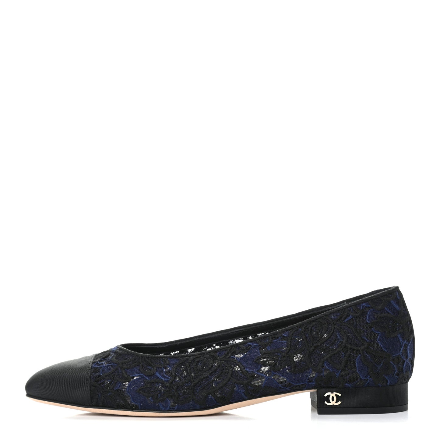 Lace Grosgrain Cap Toe CC Flats 37 Blue Black