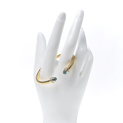 David Yurman 18K Yellow Gold Diamond Blue Topaz 5mm Cable Bracelet 2 of 6