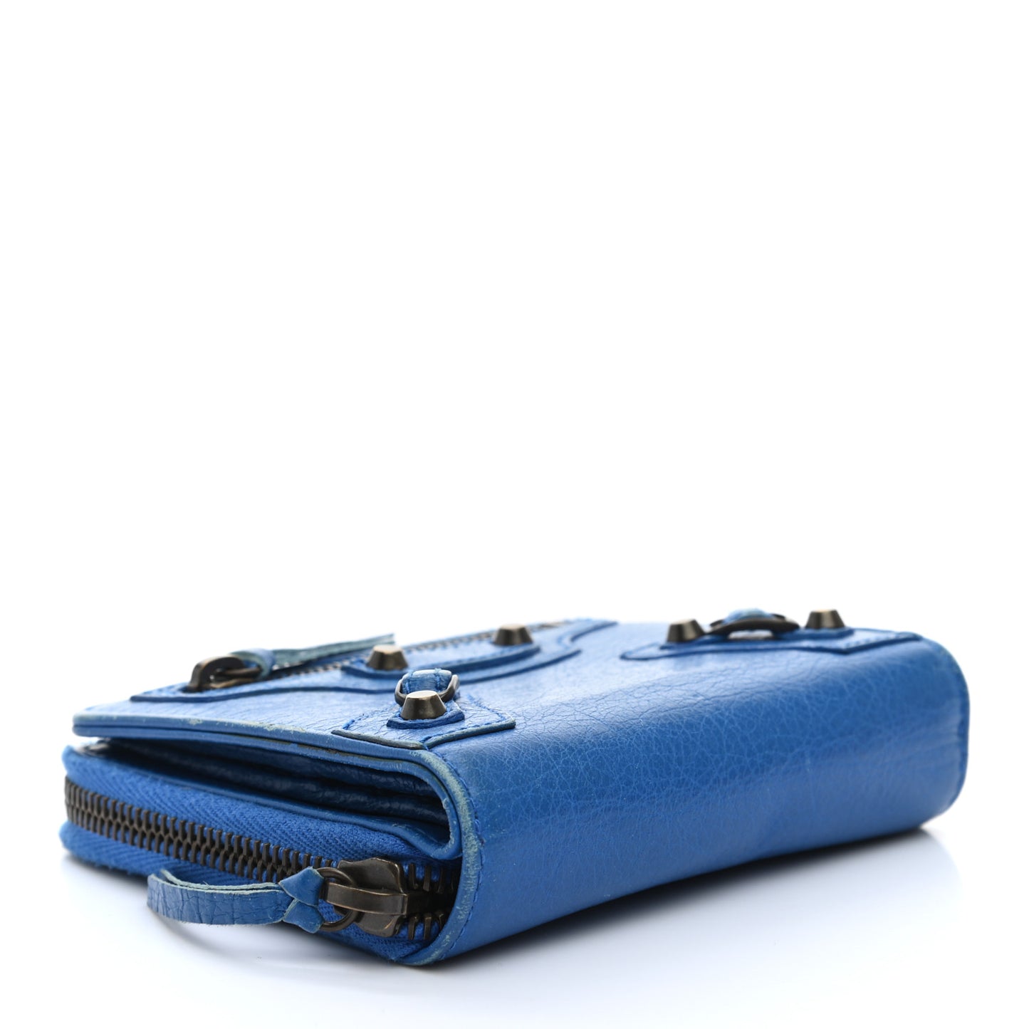 Agneau Classic Hardware Bill Fold Zip Wallet Bleu Lazuli