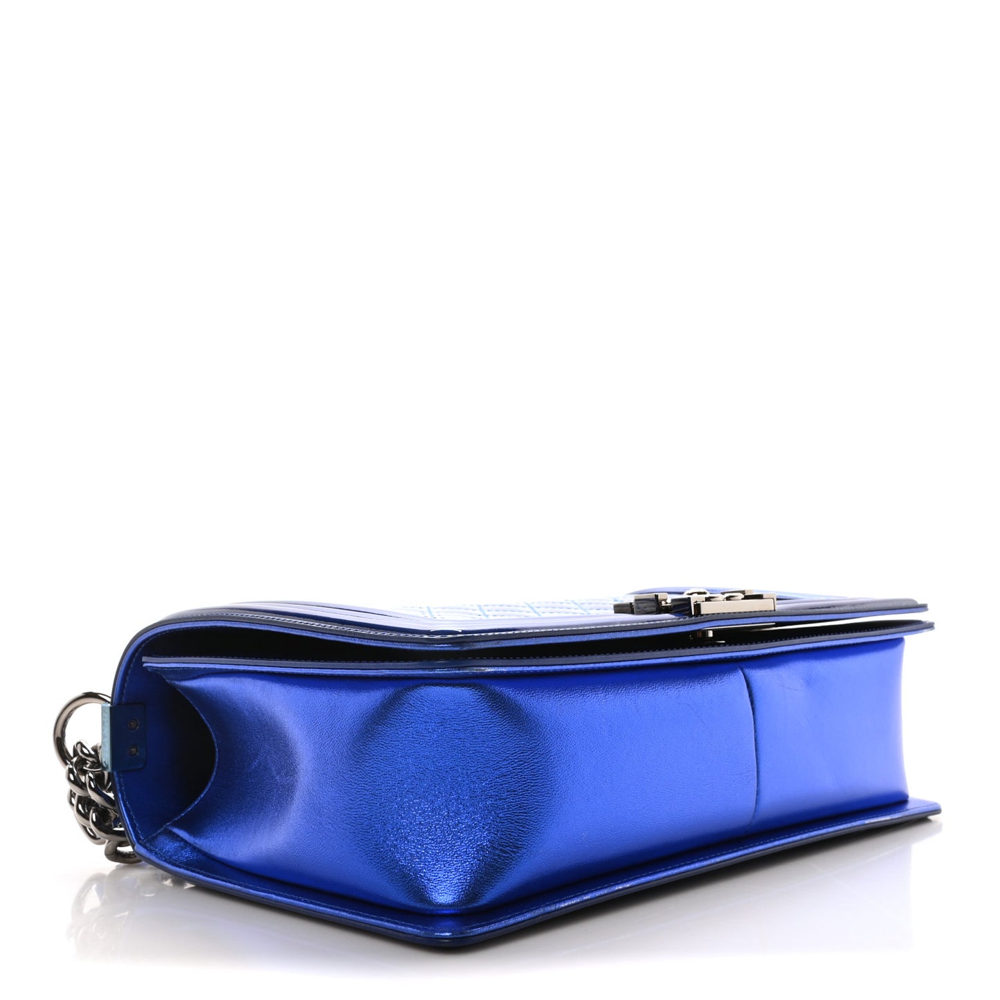 Metallic Patent Quilted New Medium Boy Flap Blue