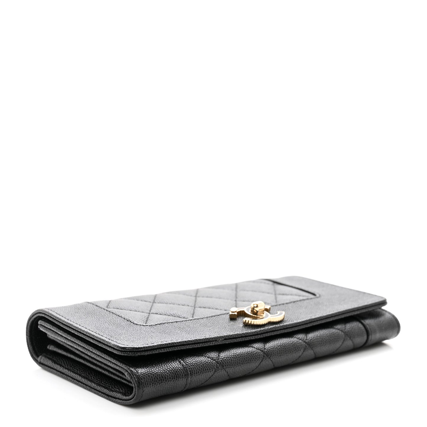 Caviar Quilted Mademoiselle Vintage Flap Wallet Black