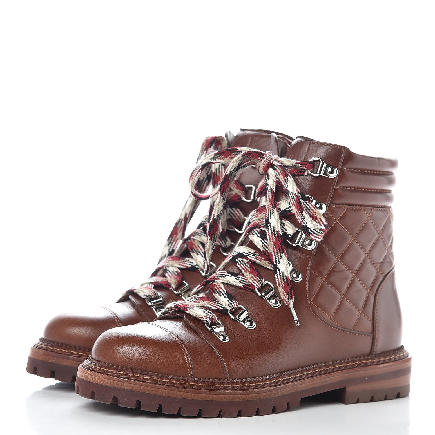 Chanel Lambskin Quilted Lace Up Boots 37.5 Brown 3 of 8
