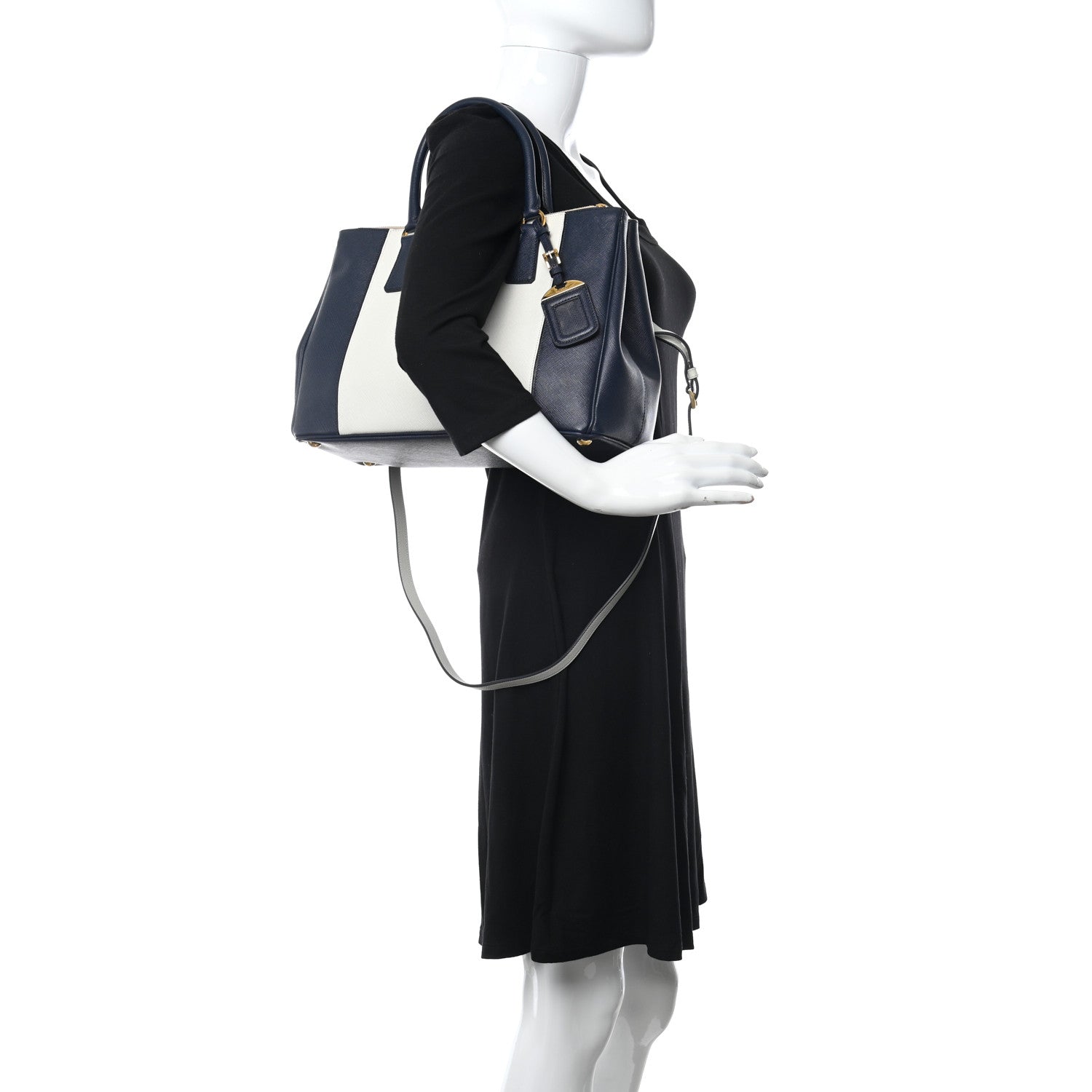 Prada Saffiano Lux Colorblock Medium Galleria Double Zip Tote Talco Baltico 2 of 10