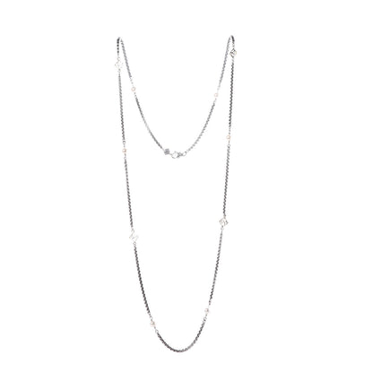 David Yurman Sterling Silver 14K Yellow Gold Pearl Logo Station Necklace 32" 3 of 5