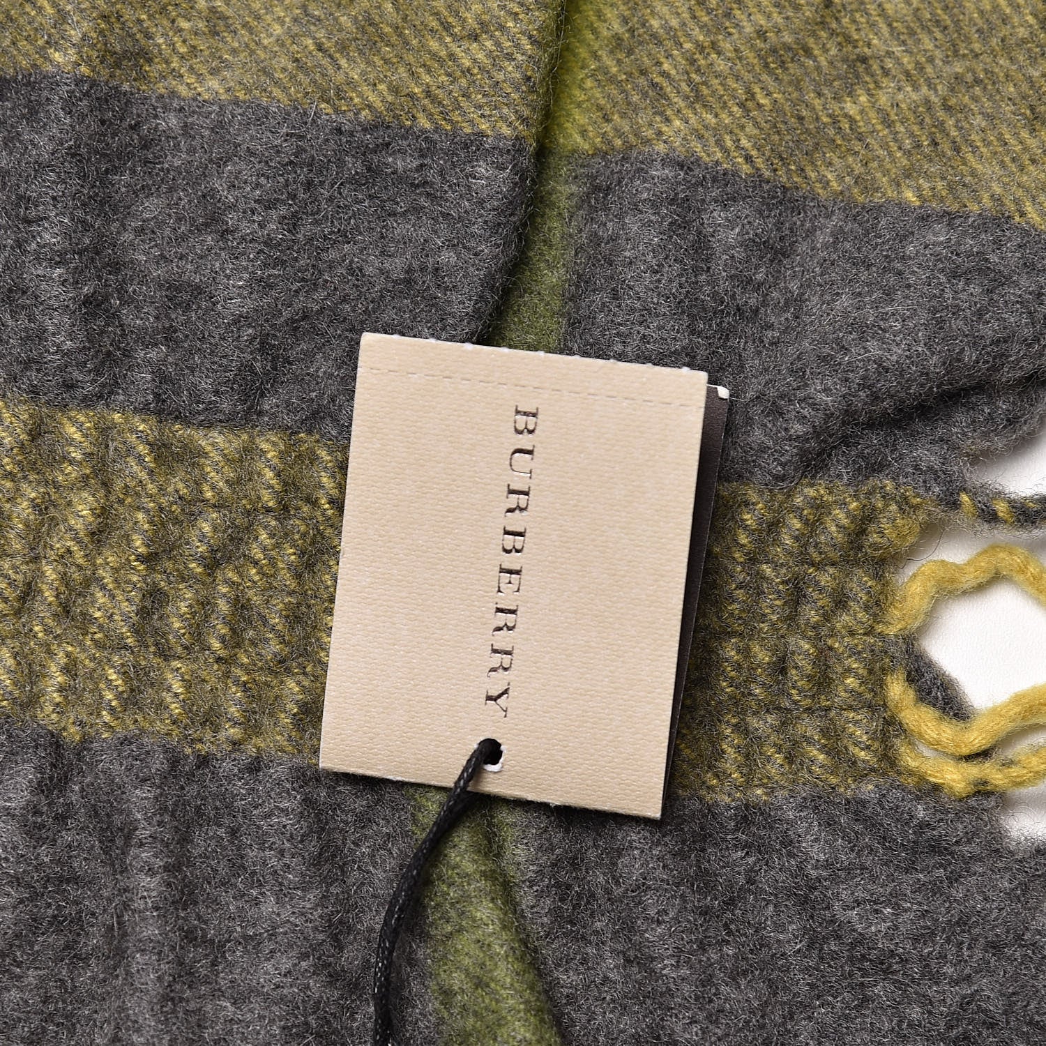 Burberry Cashmere Check Ruched Fringe Scarf Lemon Quartz 6 of 6