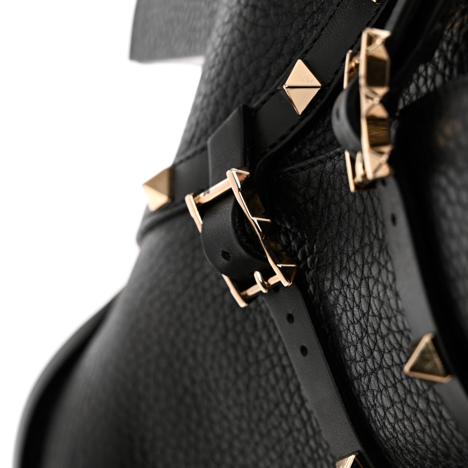 Valentino Garavani Pebbled Calfskin Rockstud Double Buckle 70mm Block Heel Ankle Boots 38.5 Black 10 of 13