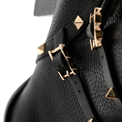 Valentino Garavani Pebbled Calfskin Rockstud Double Buckle 70mm Block Heel Ankle Boots 38.5 Black 10 of 13