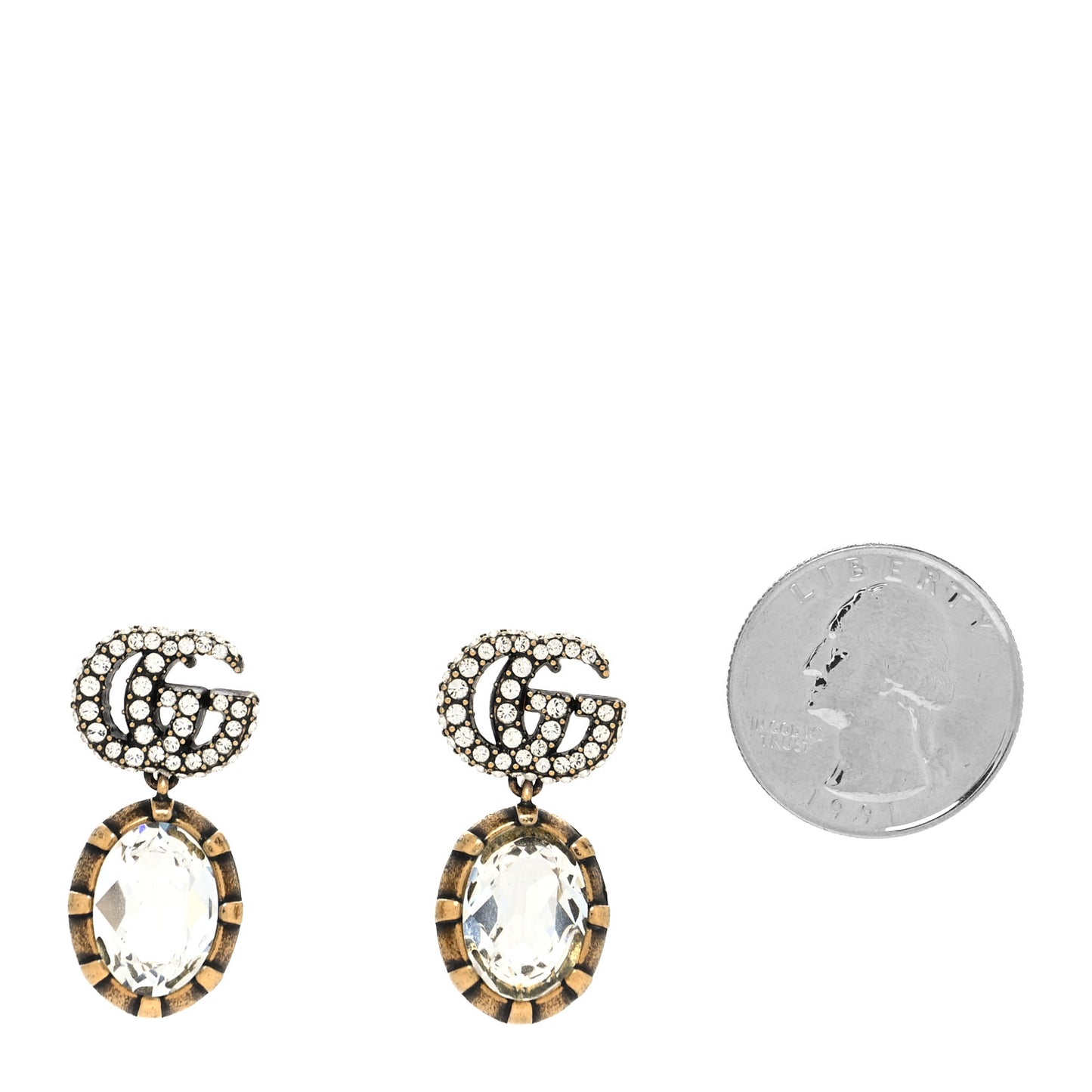 Crystal Double G Earrings Aged Gold