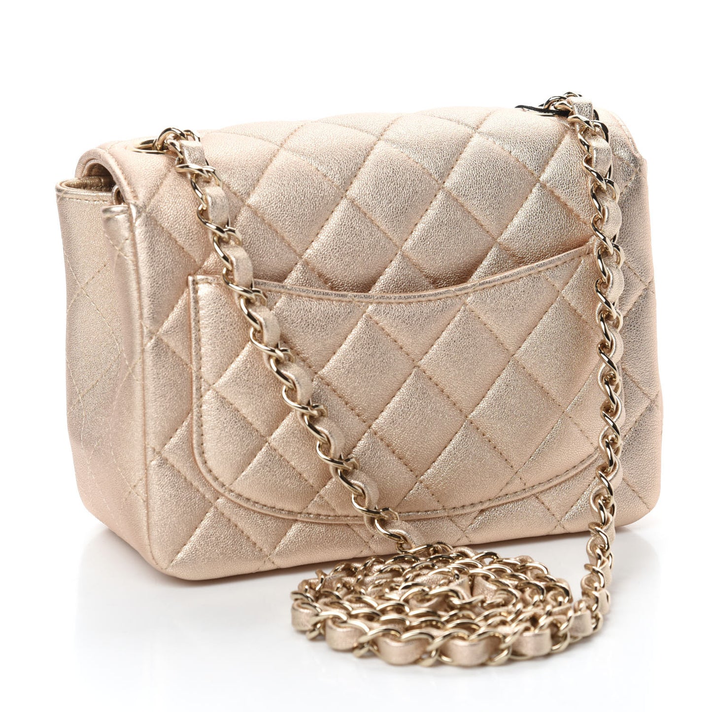 Metallic Lambskin Quilted Mini Square Flap Gold