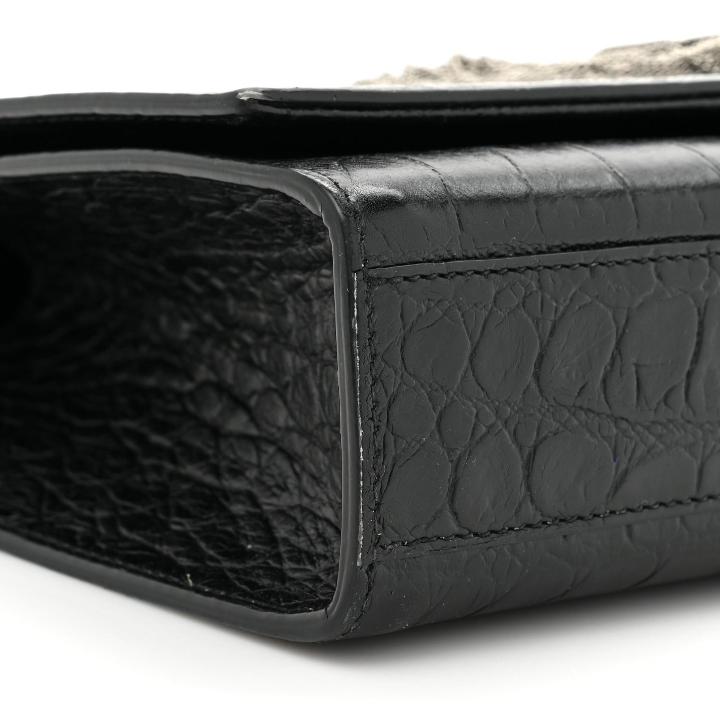 Calfskin Crocodile Embossed Medium Classic Monogram Kate Tassel Satchel Black
