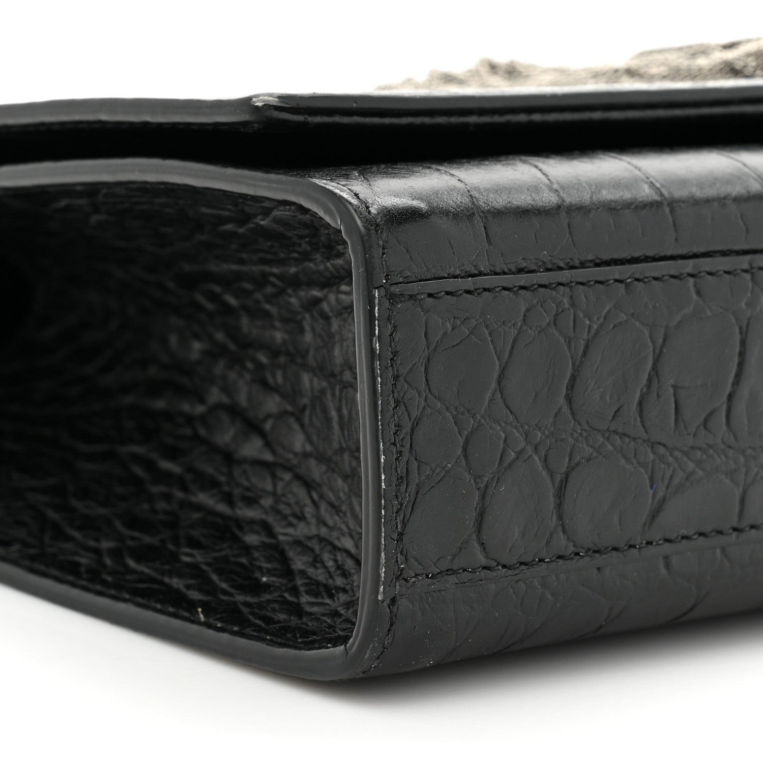 Saint Laurent Calfskin Crocodile Embossed Medium Classic Monogram Kate Tassel Satchel Black 8 of 17