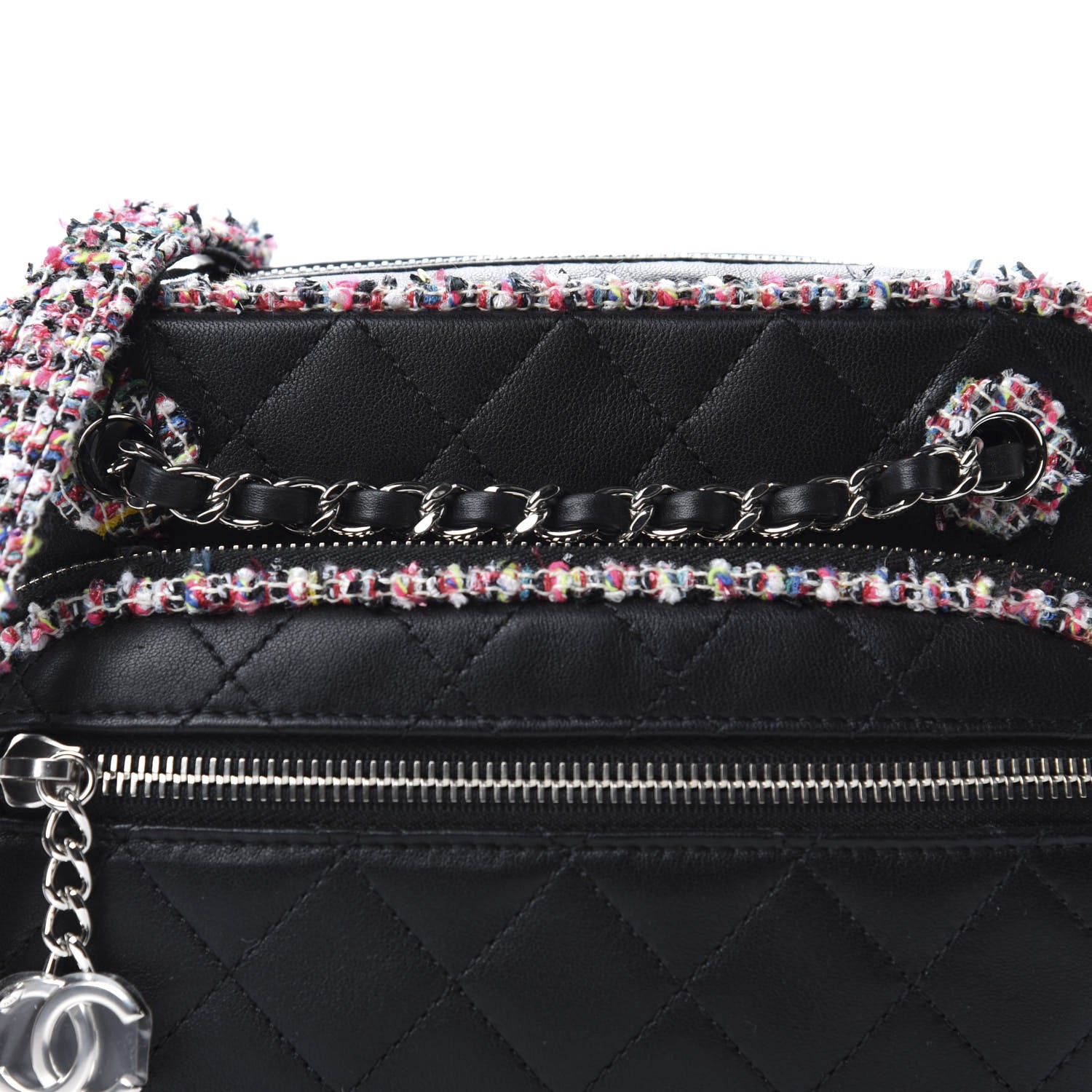 Chanel Lambskin Quilted Tweed Elegant Trim Front Zip Camera Case Black 10 of 10