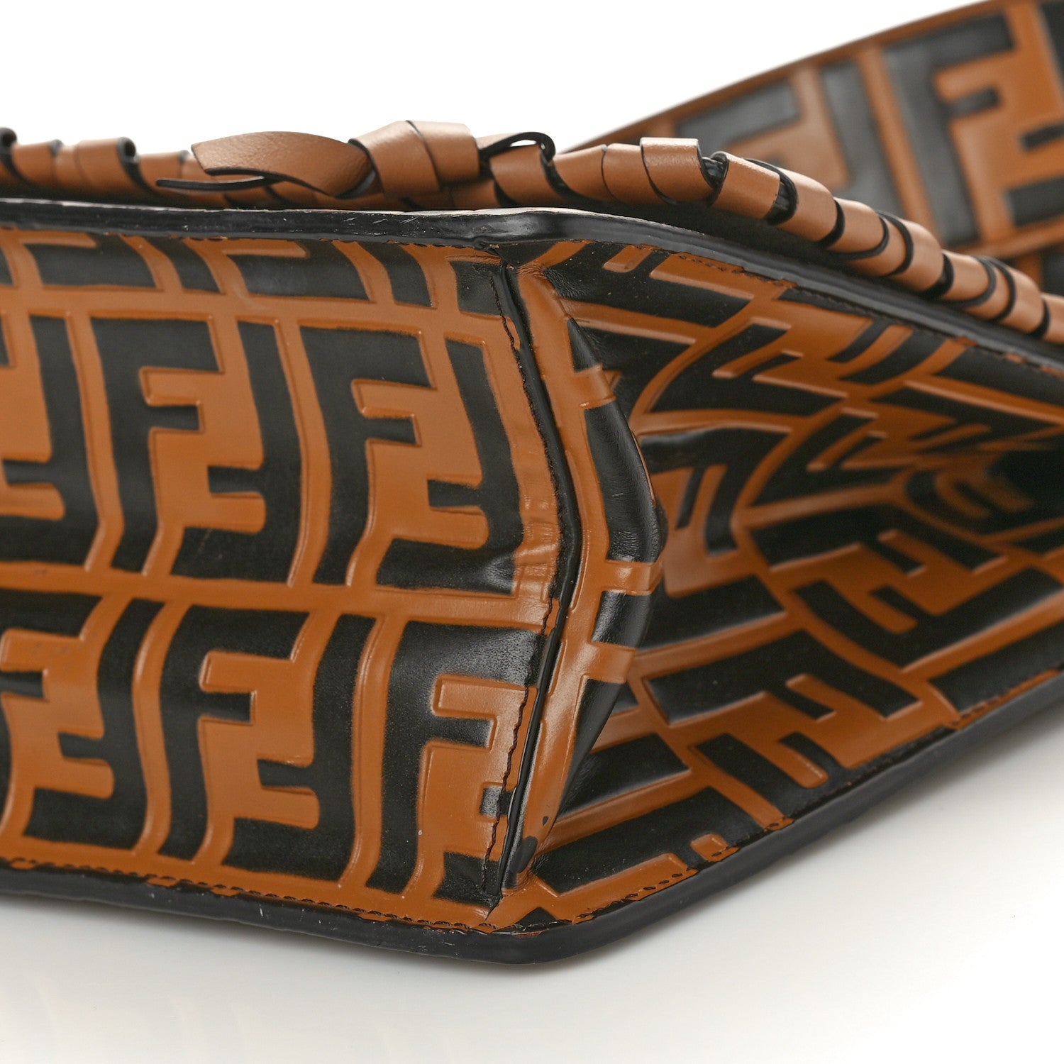 Fendi Vitello Century F is Fendi Whipstitch Threads FF Embossed Kan I Shoulder Bag Tobacco Orzo 10 of 10