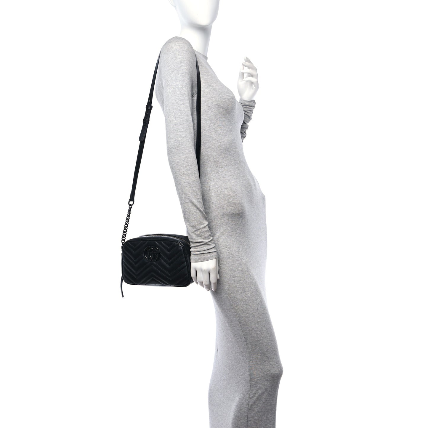 Calfskin Matelasse Monochrome Small GG Marmont Chain Shoulder Bag Black