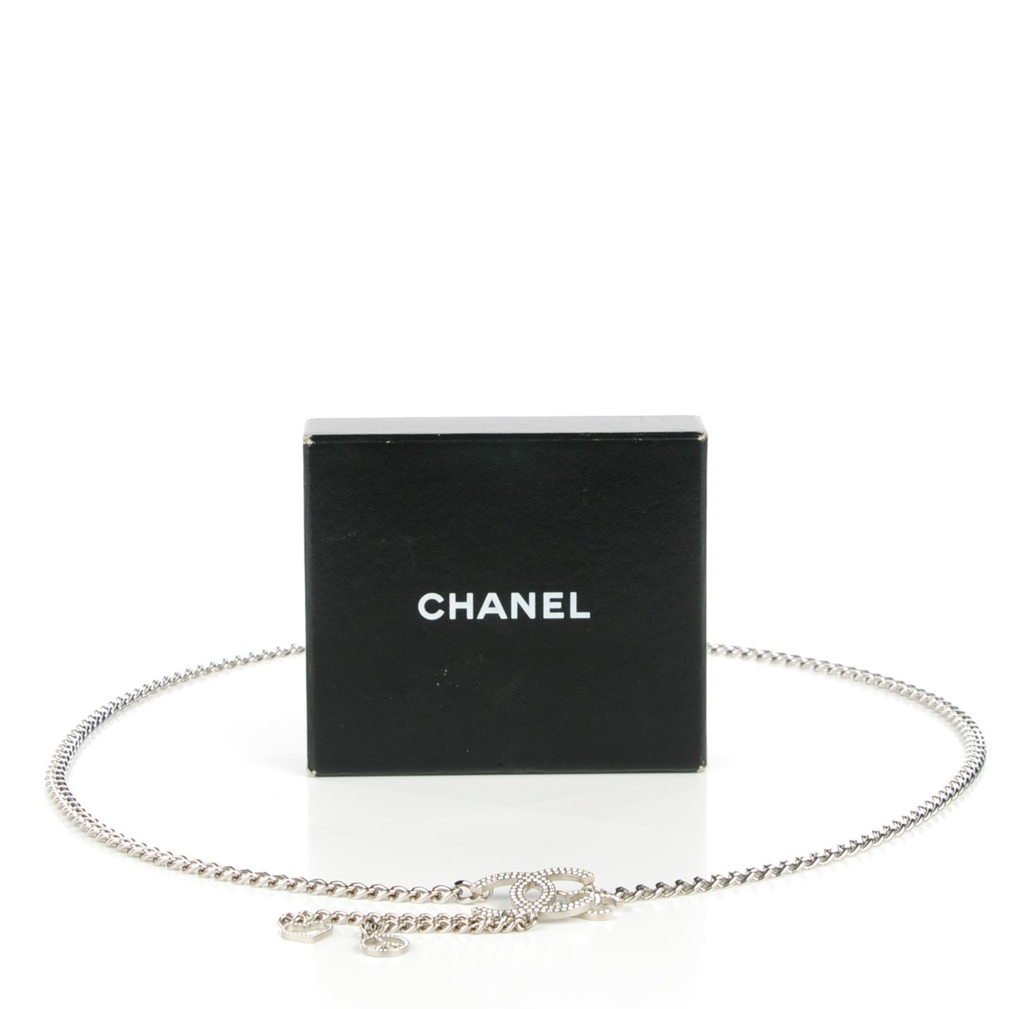 Crystal CC Charm Chain Belt Silver