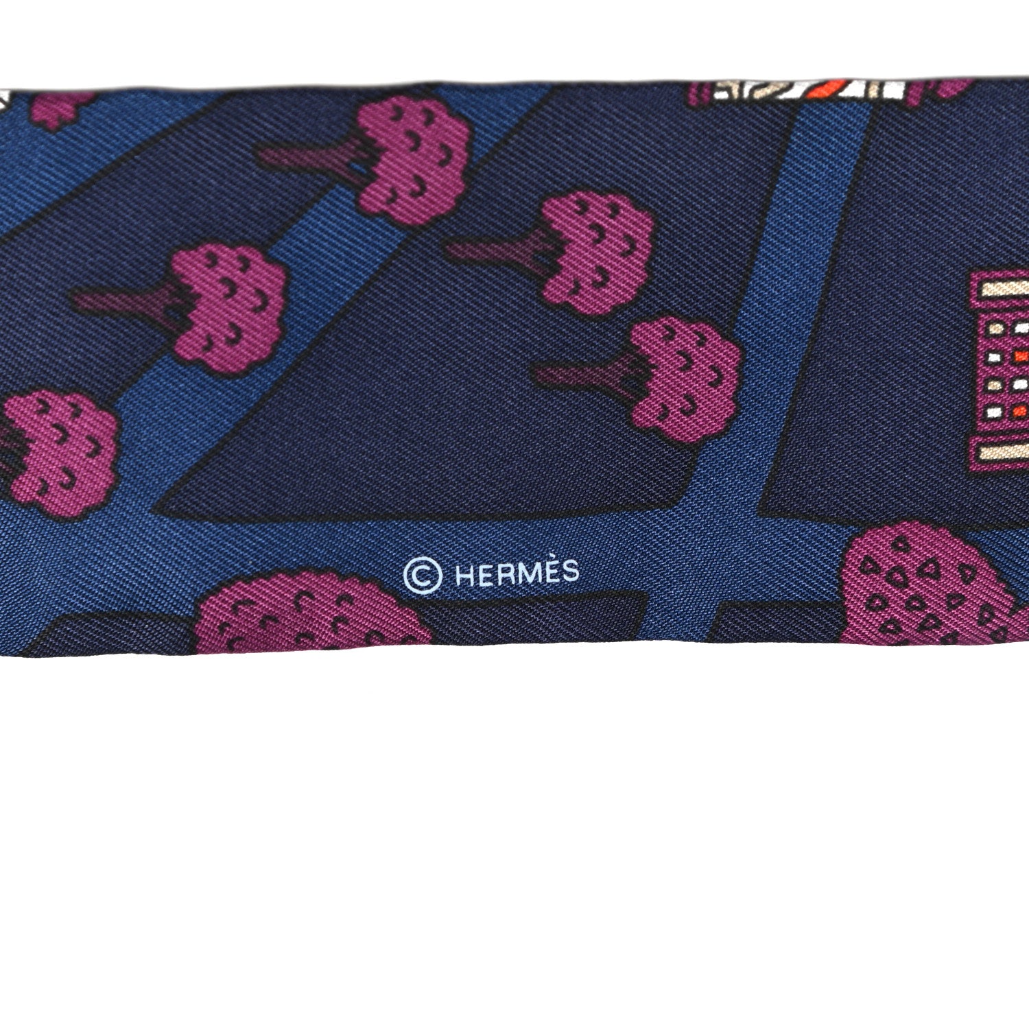 Hermes Silk Les Nouveaux Amoureux de Paris Twilly Marine Violet White 3 of 4