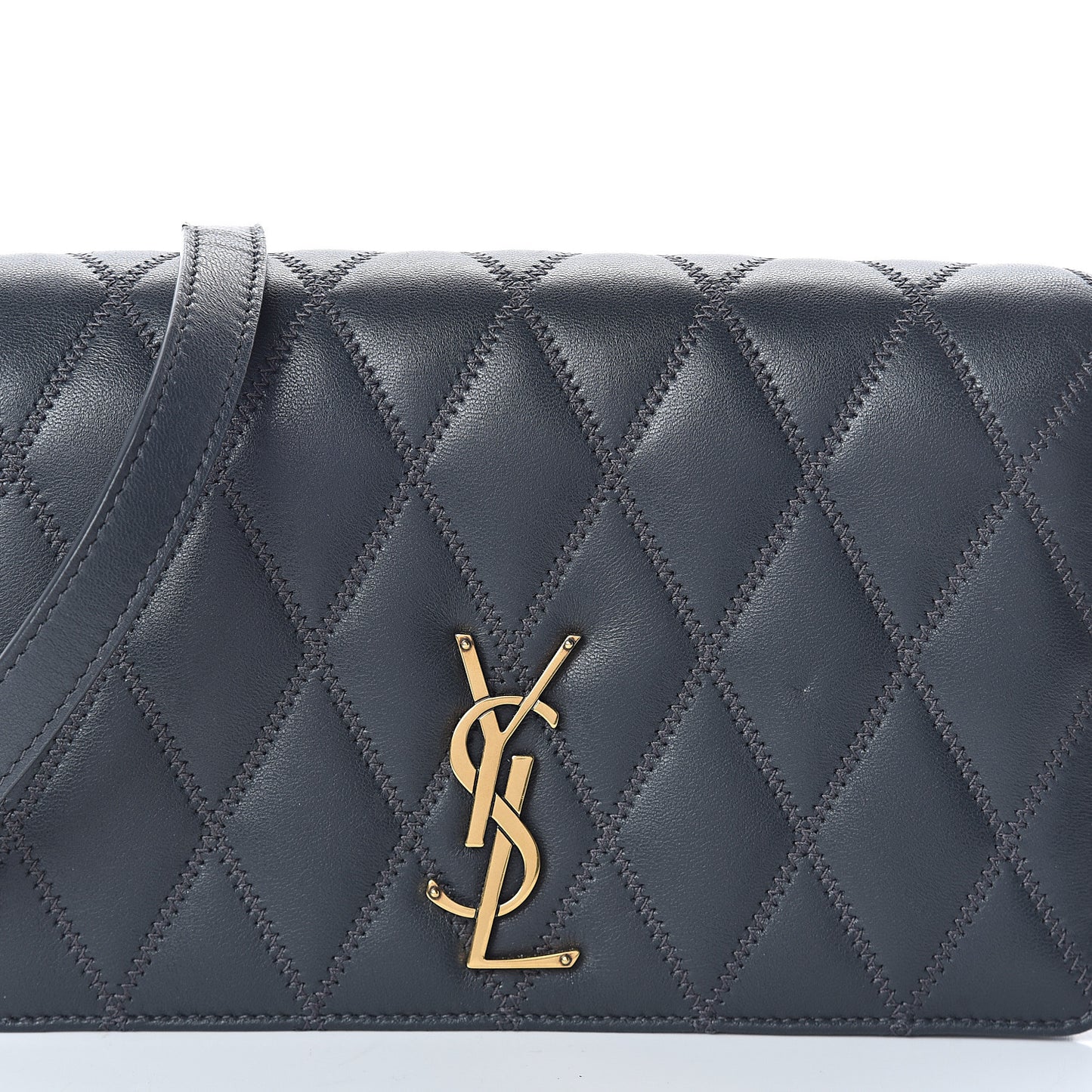 Lambskin Diamond Quilted Monogram Angie Chain Bag Dark Smog