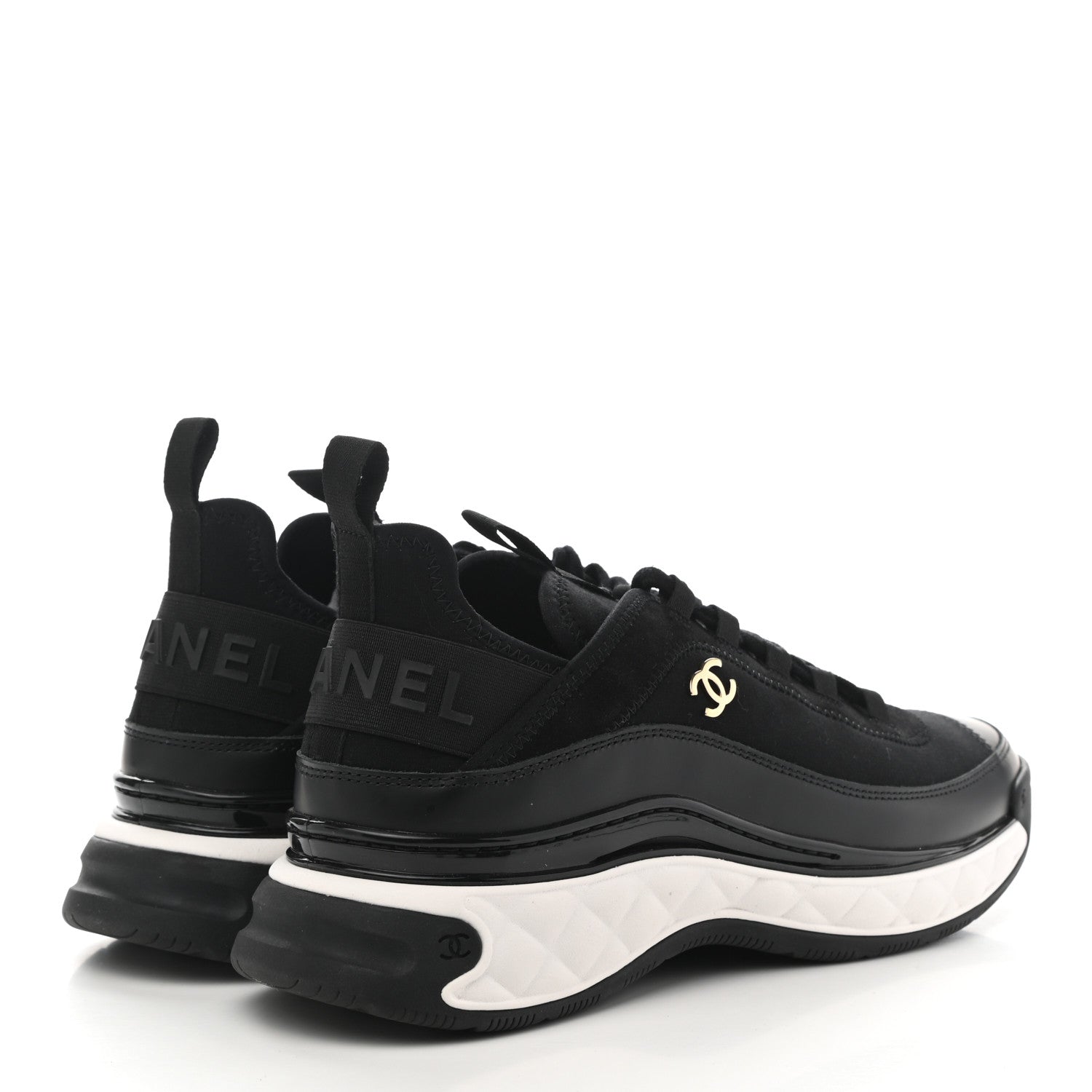 Chanel Velvet Calfskin Mixed Fibers CC Sneakers 39.5 Black 4 of 10