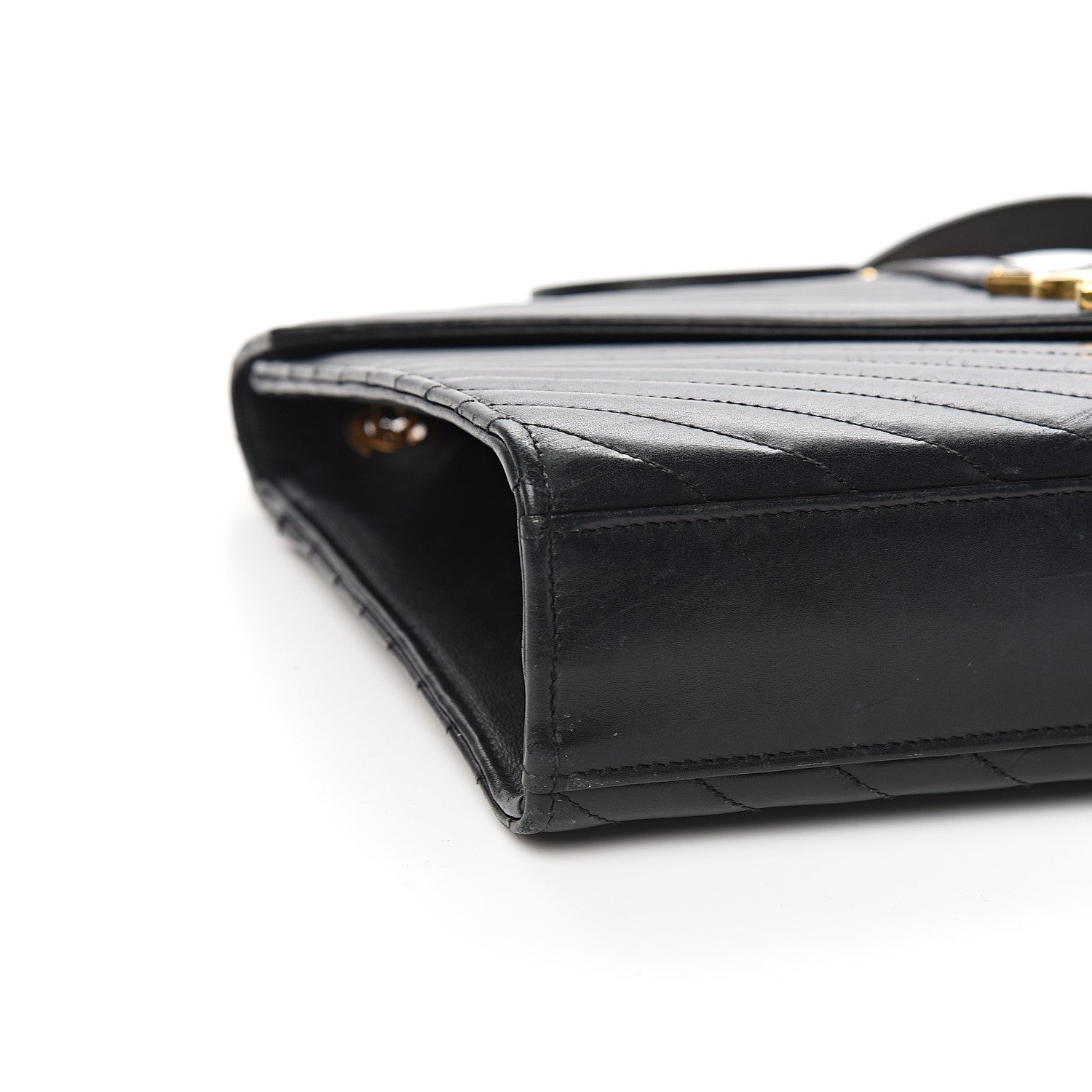 Saint Laurent Smooth Calfskin Matelasse Chevron Large Monogram Satchel Black 8 of 10