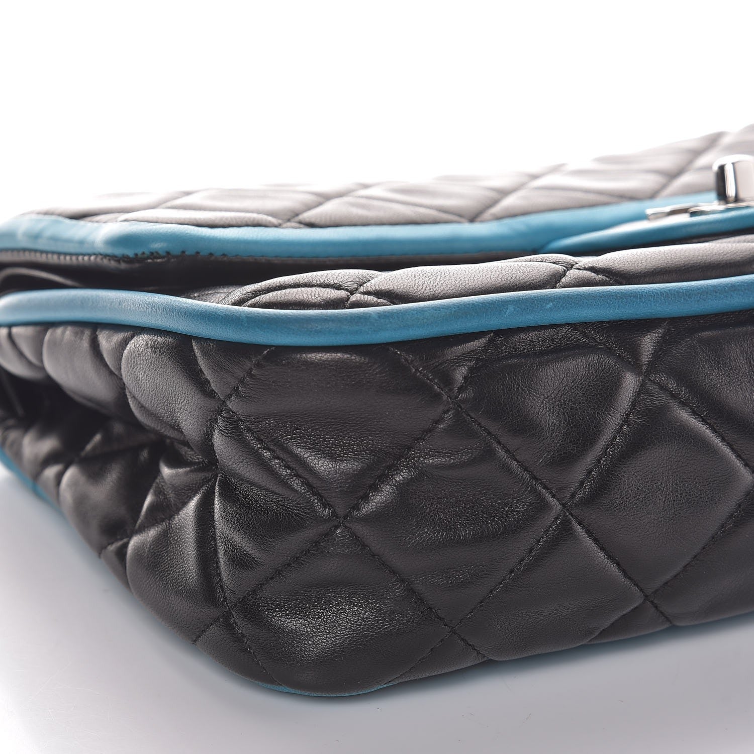 Chanel Lambskin Quilted Medium Double Flap Black Turquoise 11 of 13