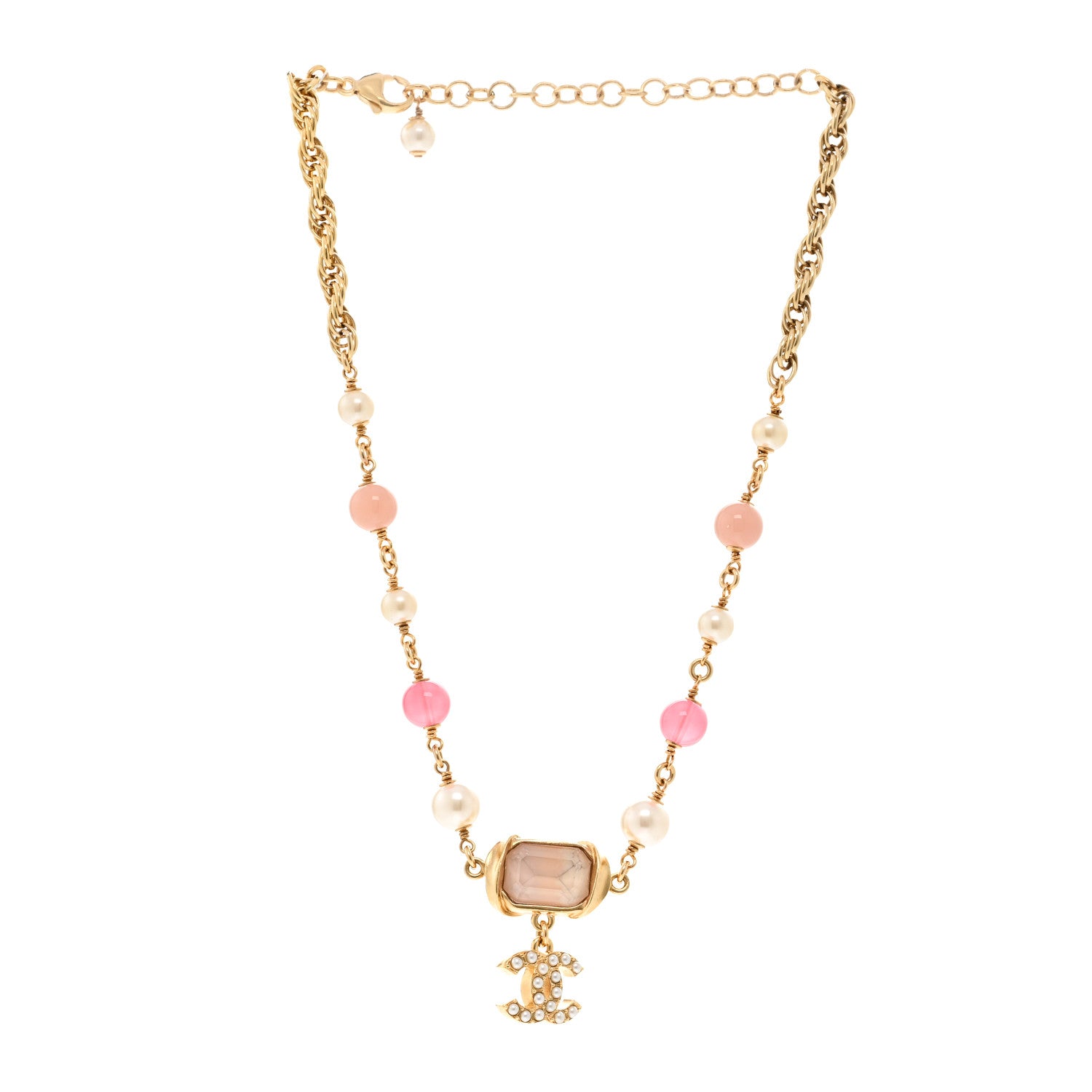 Chanel Crystal Pearl Bead CC Choker Gold Pink 3 of 6