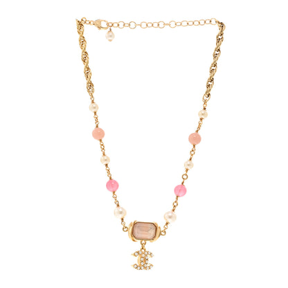 Chanel Crystal Pearl Bead CC Choker Gold Pink 3 of 6