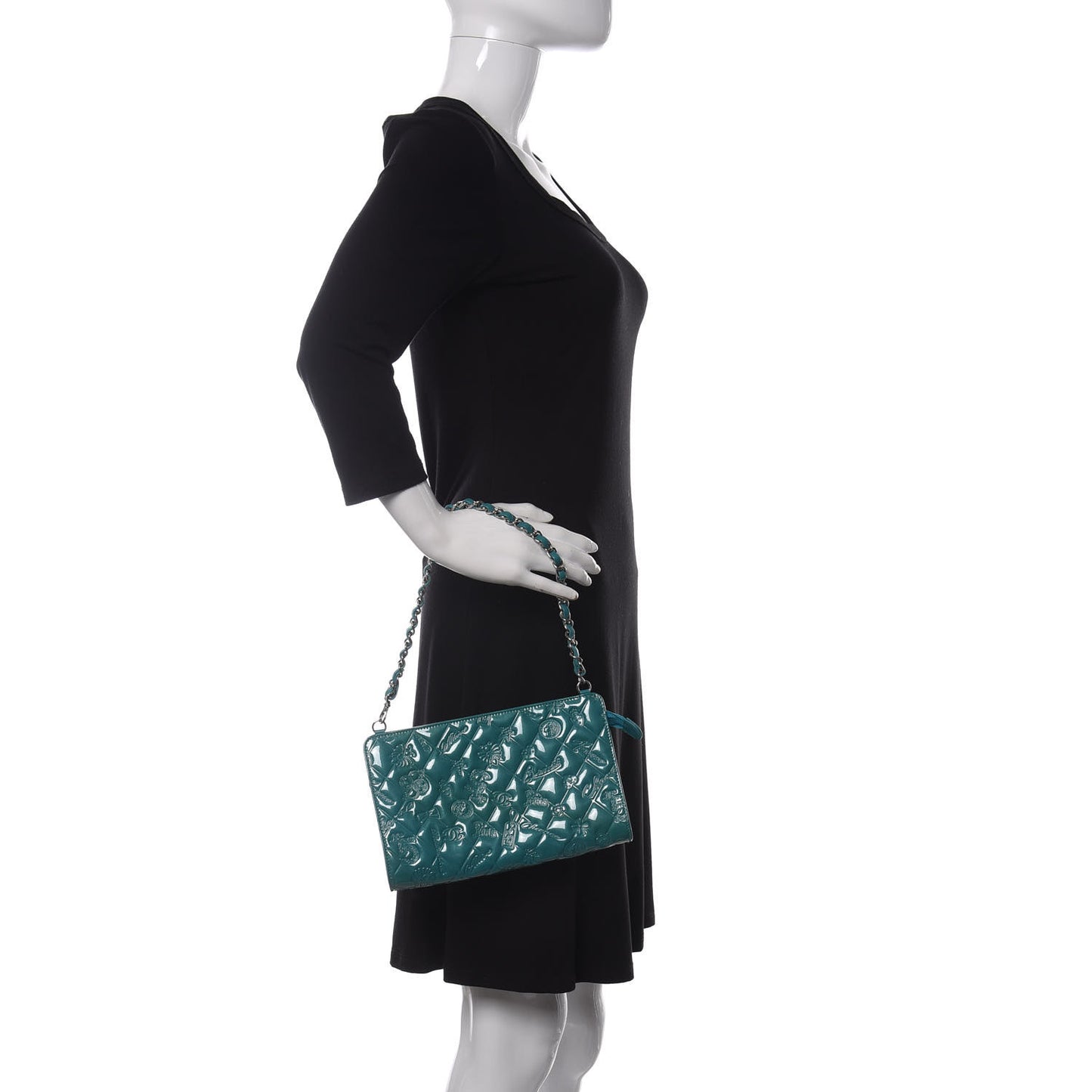 Patent Calfskin Lucky Symbols Pochette Turquoise