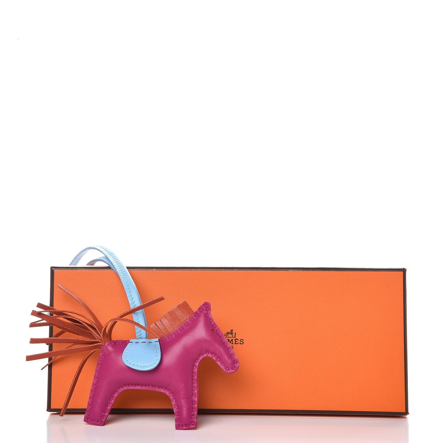 Hermes Milo Lambskin Grigri Rodeo Horse Bag Charm PM Rose Pourpre Cornaline Celeste 4 of 4