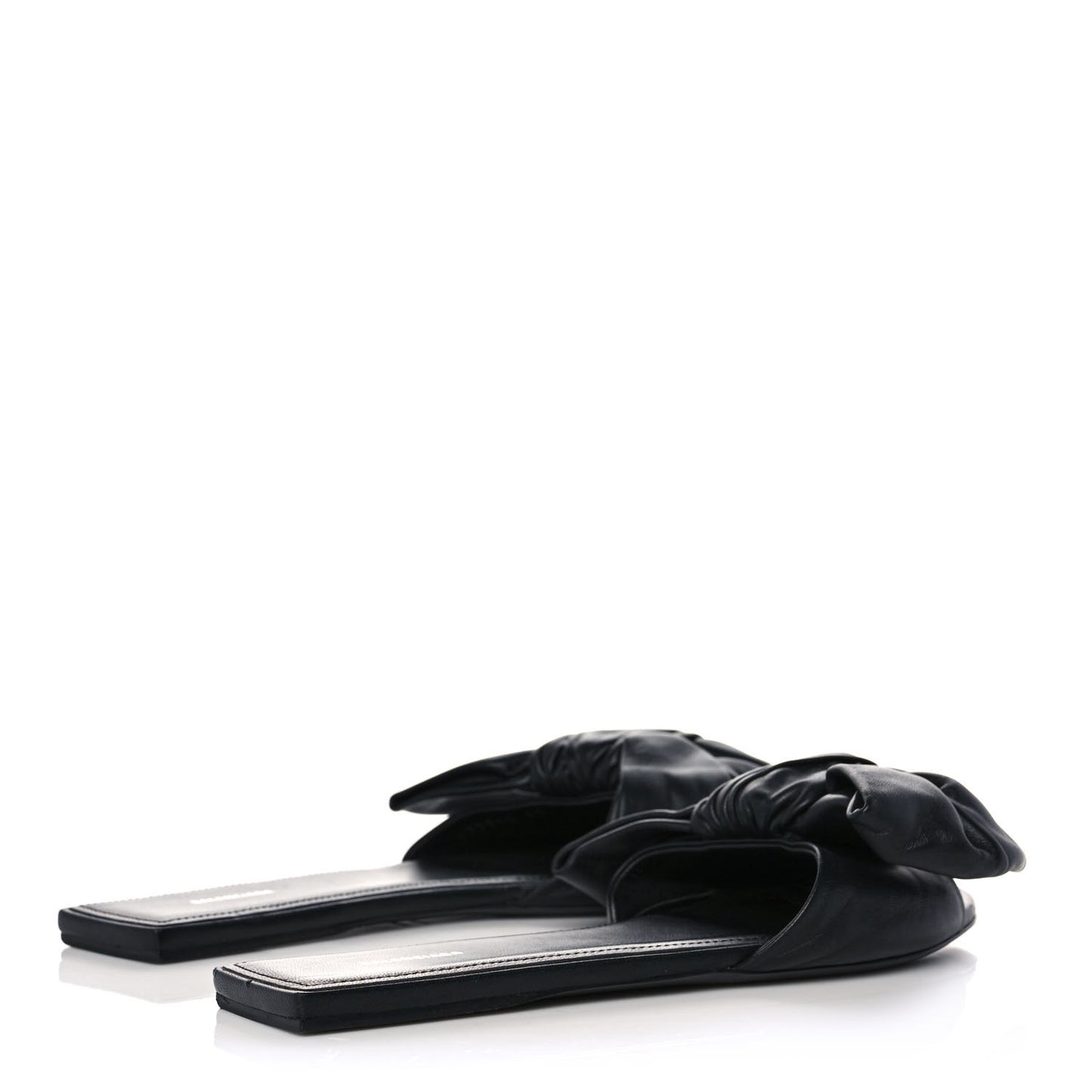 Calfskin Square Bow Slide Sandals 38 Black