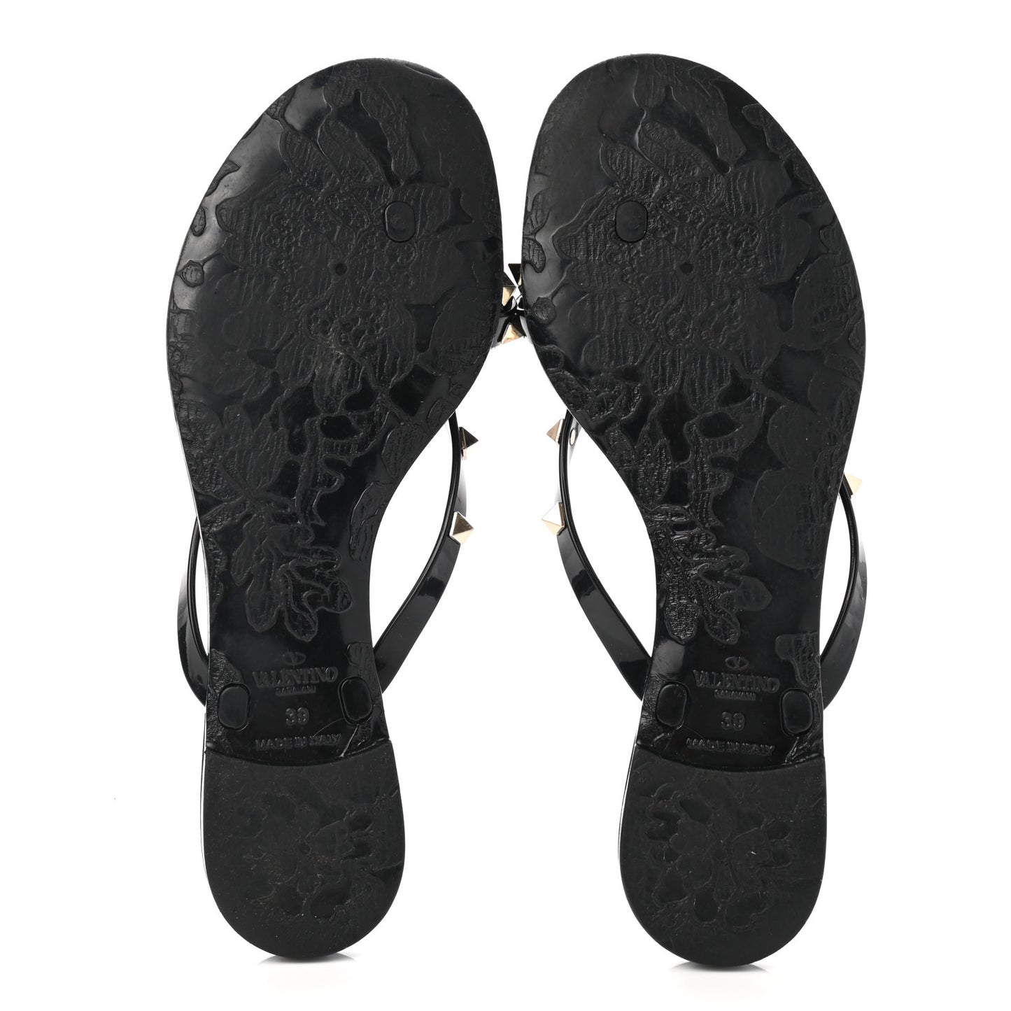 PVC Jelly Rockstud Bow Thong Sandals 39 Black