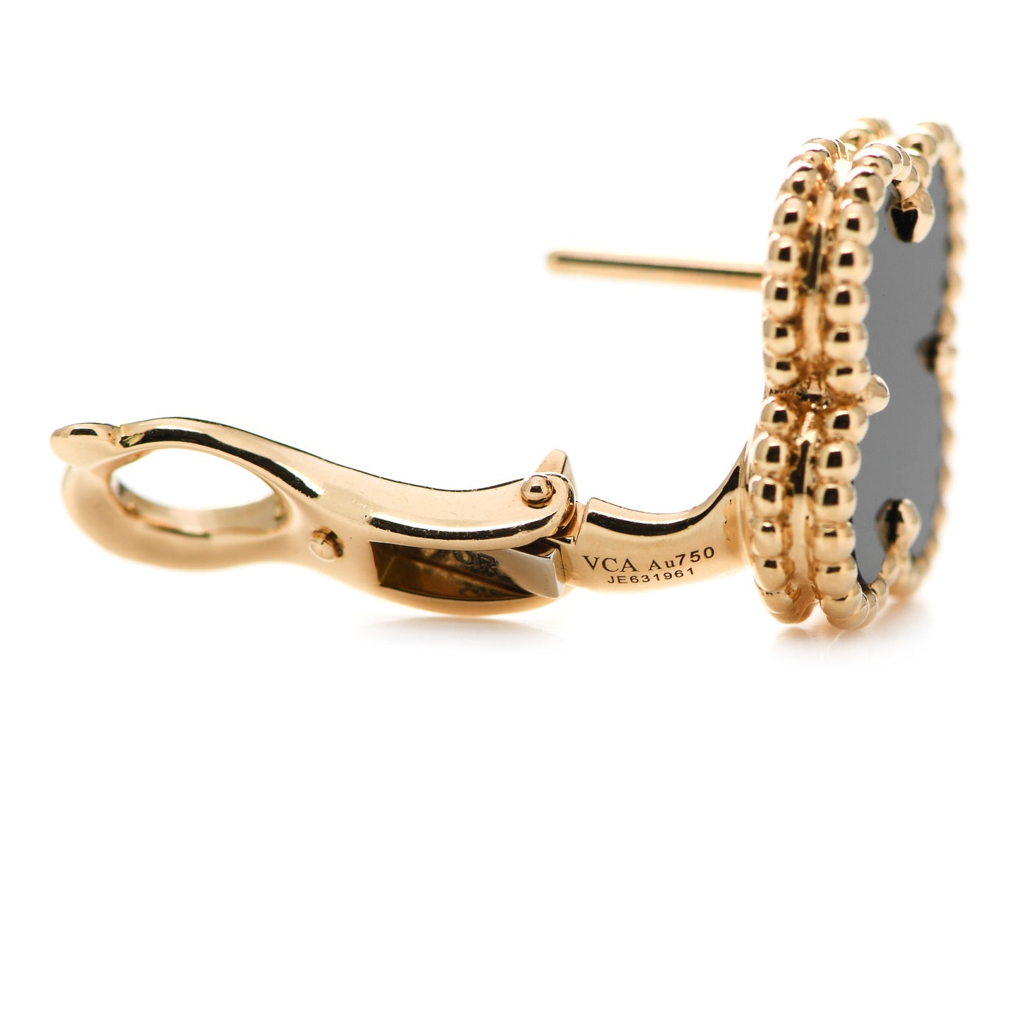 18K Yellow Gold Black Onyx Vintage Alhambra Earrings