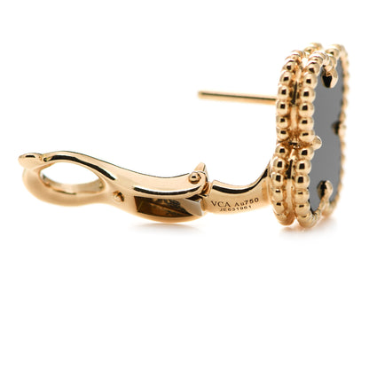 Van Cleef & Arpels 18K Yellow Gold Black Onyx Vintage Alhambra Earrings 4 of 5