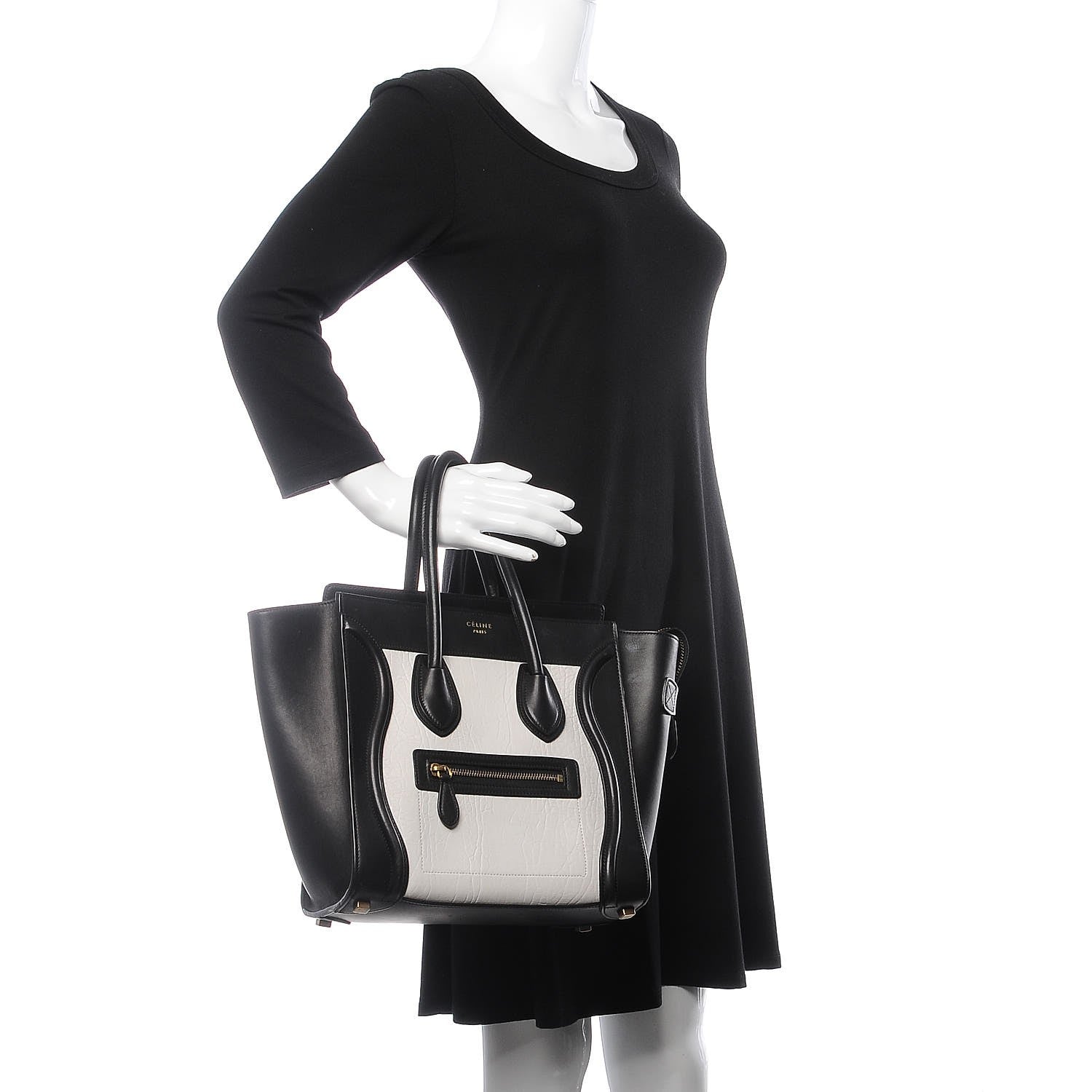 Celine Shrunken Lambskin Micro Bi-Color Luggage Black White 2 of 24