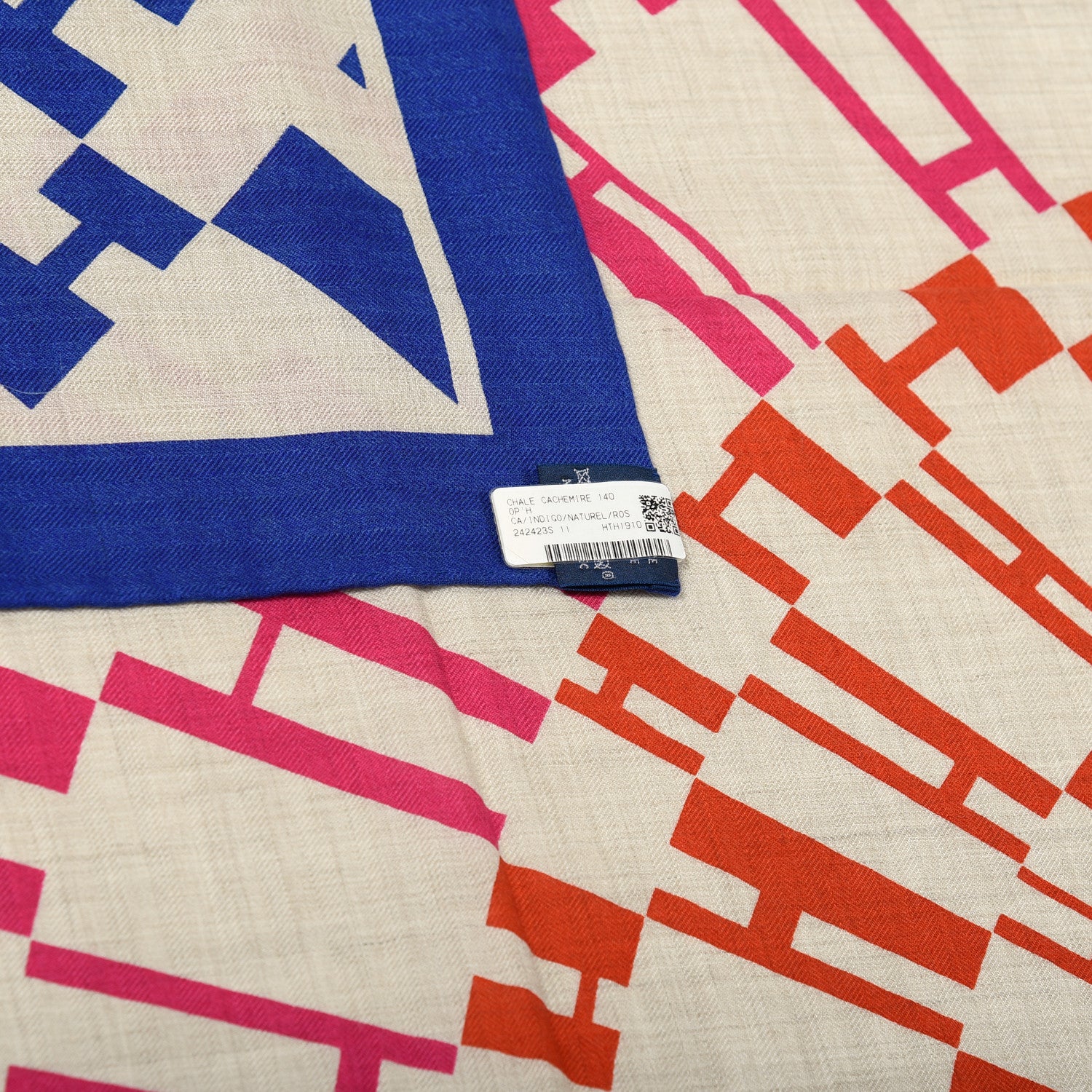 Hermes Cashmere Silk Op'H Shawl 140 Indigo Naturel Rose 4 of 4
