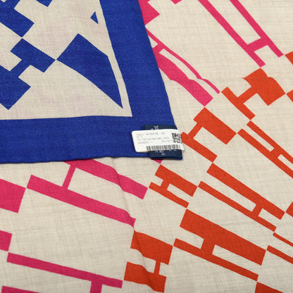 Hermes Cashmere Silk Op'H Shawl 140 Indigo Naturel Rose 4 of 4