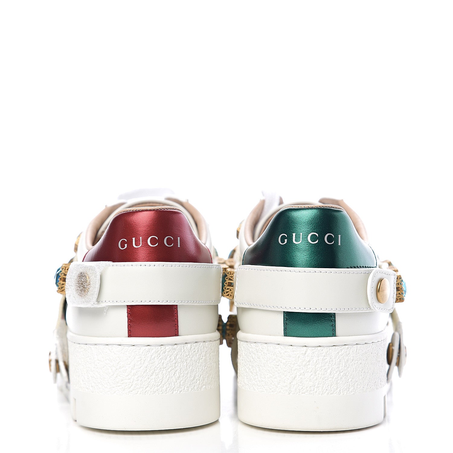 Gucci Calfskin Removable Crystals Bee Embroidered Ace Platform Sneakers 37.5 White 5 of 11