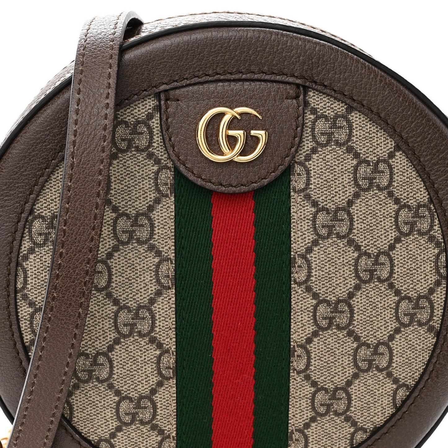 GG Supreme Monogram Web Mini Ophidia Round Shoulder Bag Brown