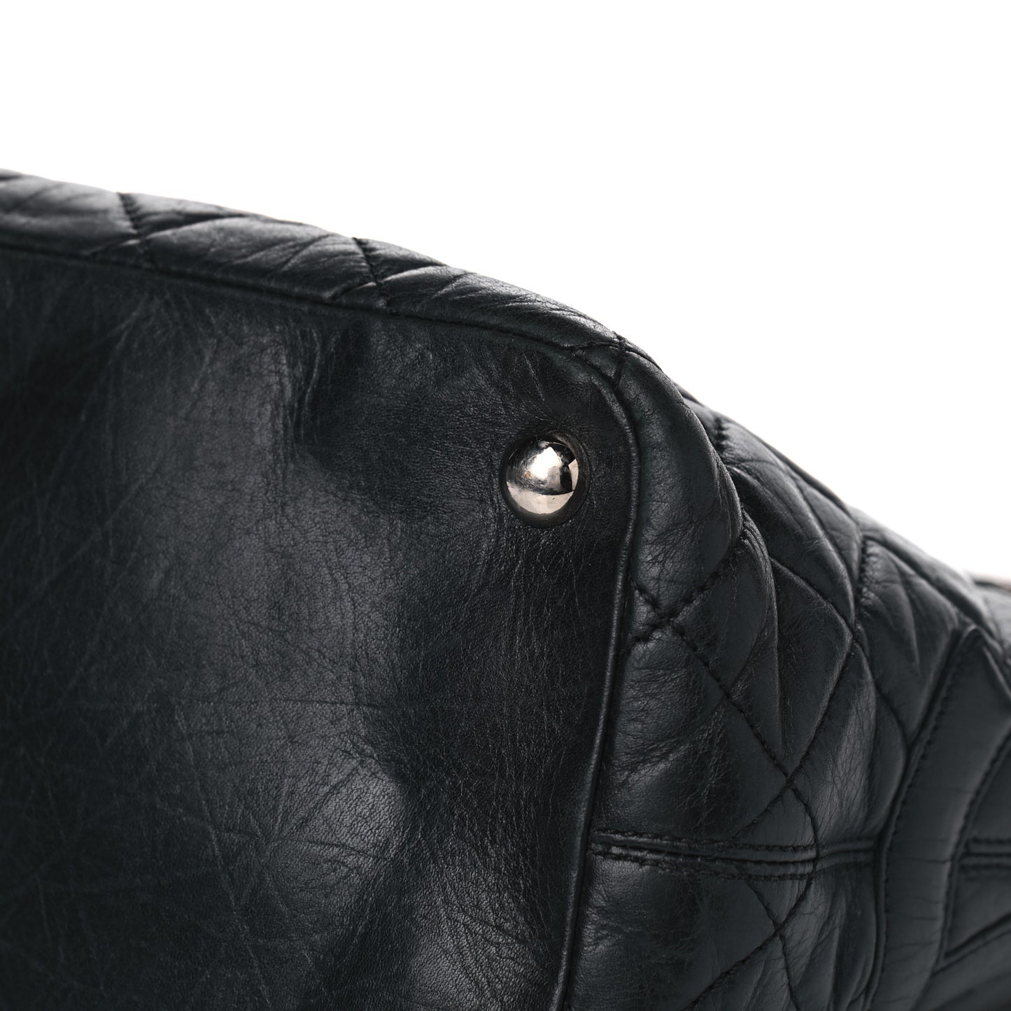 Aged Calfskin Quilted Large Cotton Club Tote Black