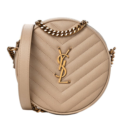 Saint Laurent Grain De Poudre Matelasse Chevron Quilted Round Vinyle Camera Bag Gold Sand 1 of 11