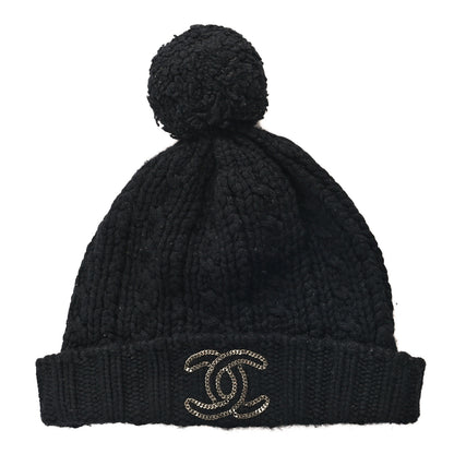 Chanel Cashmere Chain CC Beanie Hat Black 1 of 8