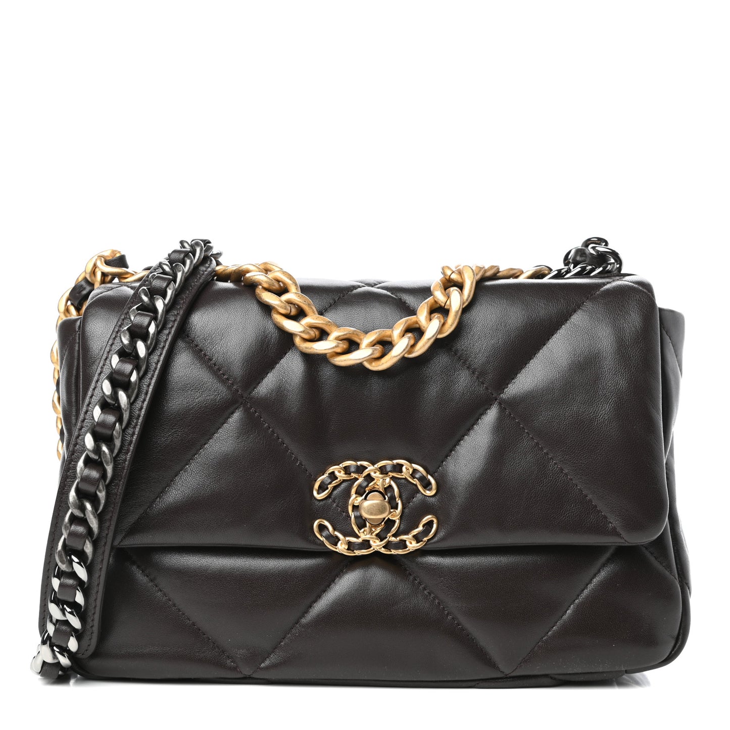 Lambskin Quilted Medium Chanel 19 Flap Dark Brown