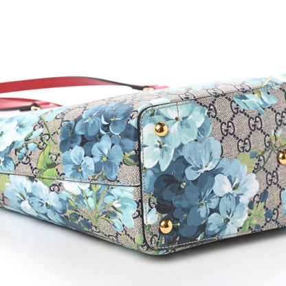 Gucci GG Supreme Monogram Blooms Medium Zippered Bucket Tote Beige Blue Navy Hibiscus Red 8 of 9