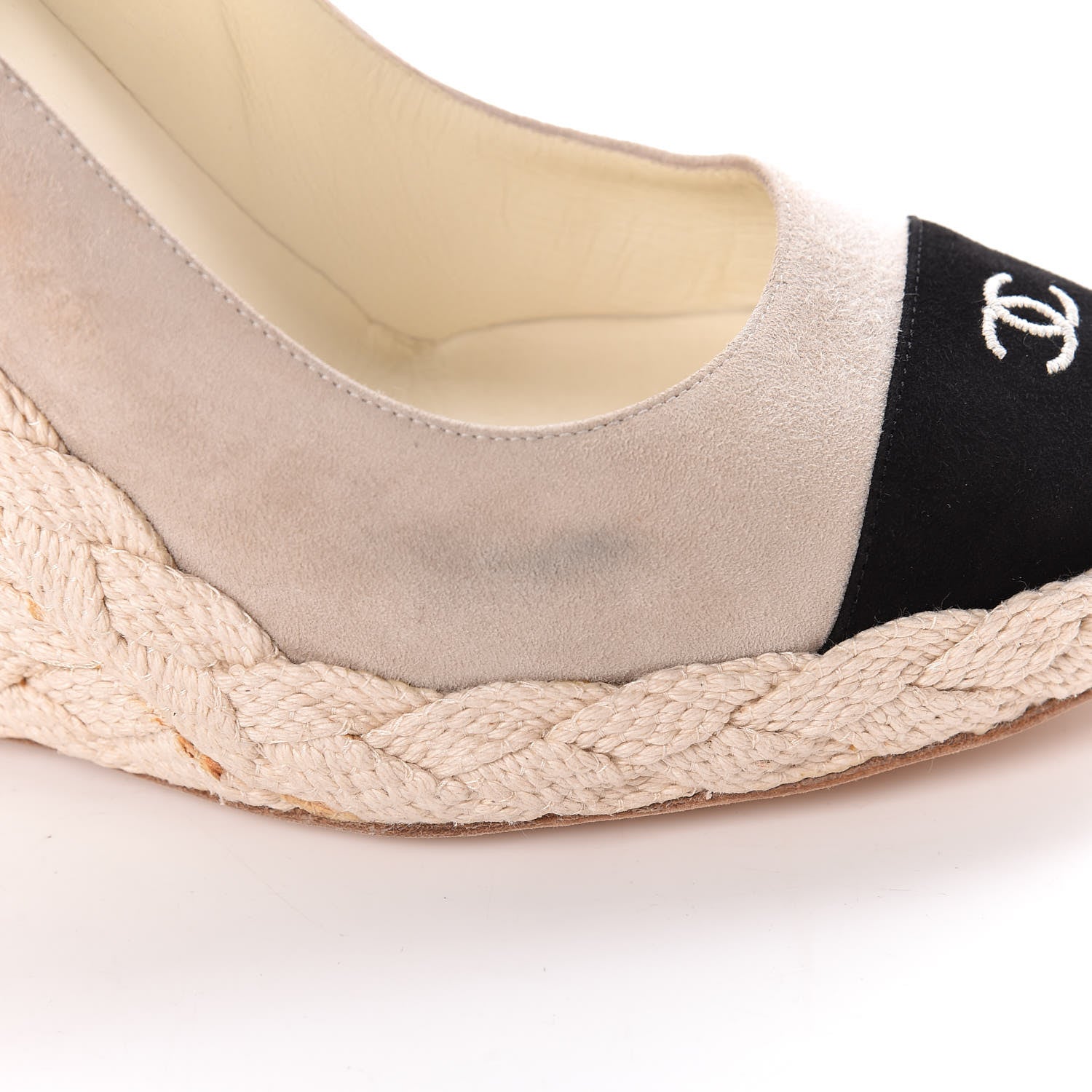 Chanel Suede Cap Toe CC Wedge Espadrilles 37 Grey Black 12 of 21